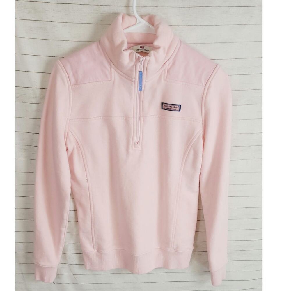 VINEYARD VINES LOGO 1/4 ZIP CANDY PINK SWEATSHIRT, SZ XS